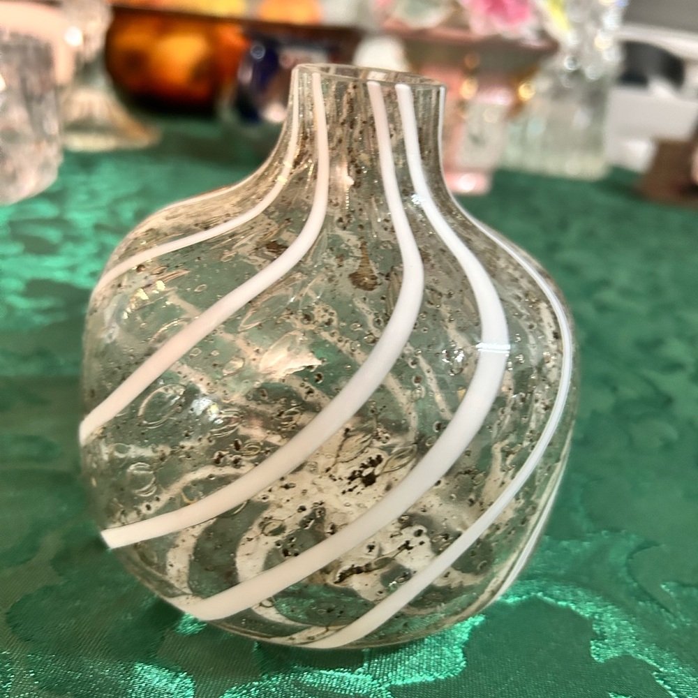 Murano Glass Vase with White and Black Swirls